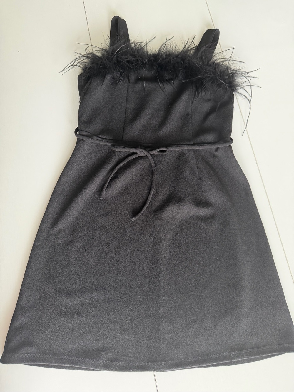Black Feather Trim Mini Dress